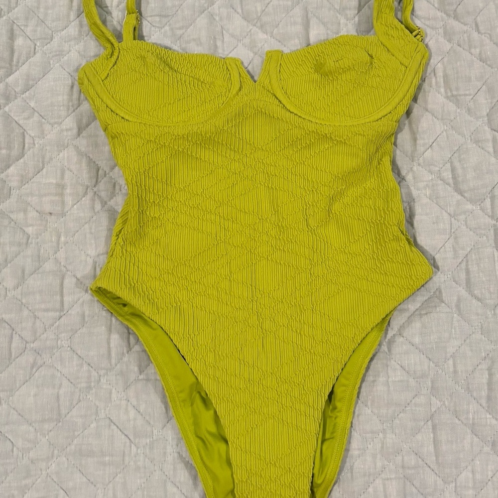 Monday Swimwear Lime Green Textured One-Piece Swimsuit
